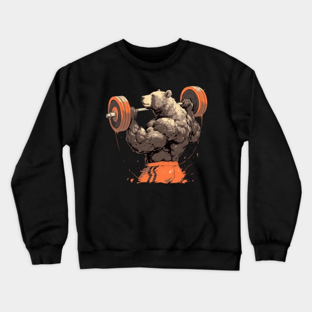 bear lifting weight Crewneck Sweatshirt by retinac 